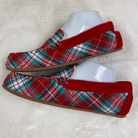 Lands' End Women's Soft Flannel Moccasin Slippers Plaid Red NWOT size 10‎ - Picture 9 of 13